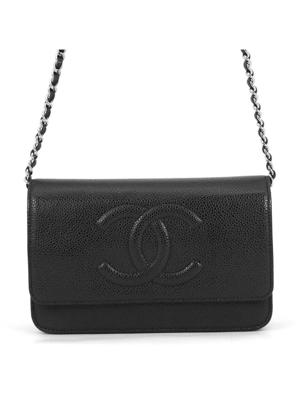 Chanel Chain Wallet Caviar Leather CC Logo Shoulder Bag Black